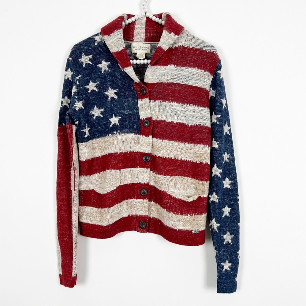 Denim & Supply Ralph Lauren American Flag Print Sweater Size Medium
